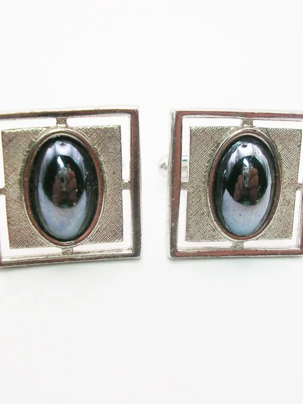 Vintage Cufflinks Hematite Stone classic silver tone Men's Formal Suit Accessory